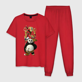 Мужская пижама хлопок с принтом Кунг фу Панда (10) в Екатеринбурге, 100% хлопок | брюки и футболка прямого кроя, без карманов, на брюках мягкая резинка на поясе и по низу штанин
 | Тематика изображения на принте: kung fu panda | panda | кунг фу | кунг фу панда