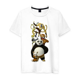 Мужская футболка хлопок с принтом Кунг фу Панда (10) в Екатеринбурге, 100% хлопок | прямой крой, круглый вырез горловины, длина до линии бедер, слегка спущенное плечо. | Тематика изображения на принте: kung fu panda | panda | кунг фу | кунг фу панда