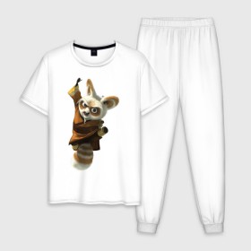 Мужская пижама хлопок с принтом Кунг фу Панда (11) в Екатеринбурге, 100% хлопок | брюки и футболка прямого кроя, без карманов, на брюках мягкая резинка на поясе и по низу штанин
 | kung fu panda | panda | кунг фу | кунг фу панда