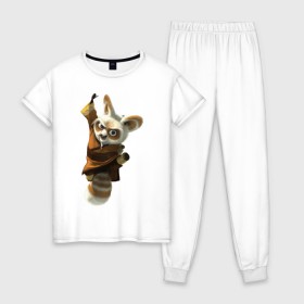 Женская пижама хлопок с принтом Кунг фу Панда (11) в Екатеринбурге, 100% хлопок | брюки и футболка прямого кроя, без карманов, на брюках мягкая резинка на поясе и по низу штанин | kung fu panda | panda | кунг фу | кунг фу панда