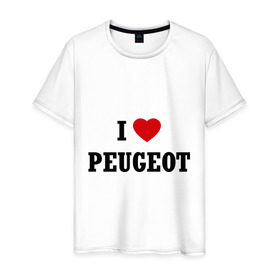 Мужская футболка хлопок с принтом I love Peugeot в Екатеринбурге, 100% хлопок | прямой крой, круглый вырез горловины, длина до линии бедер, слегка спущенное плечо. | auto | i love peugeot | peugeot | авто | автомобильные | машины | пежо | тачки