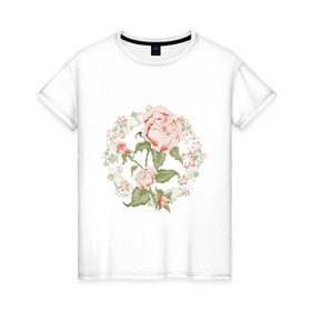 Женская футболка хлопок с принтом Rose в Екатеринбурге, 100% хлопок | прямой крой, круглый вырез горловины, длина до линии бедер, слегка спущенное плечо | букет | девушкам | растение | розы | цветочки | цветы