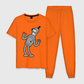 Мужская пижама хлопок с принтом Futurama (4) в Екатеринбурге, 100% хлопок | брюки и футболка прямого кроя, без карманов, на брюках мягкая резинка на поясе и по низу штанин
 | bender | futurama | бендер | футурама