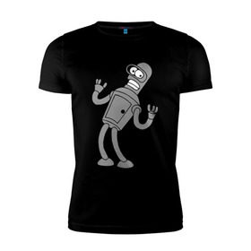 Мужская футболка премиум с принтом Futurama (4) в Екатеринбурге, 92% хлопок, 8% лайкра | приталенный силуэт, круглый вырез ворота, длина до линии бедра, короткий рукав | bender | futurama | бендер | футурама