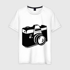 Мужская футболка хлопок с принтом Фотоаппарат в Екатеринбурге, 100% хлопок | прямой крой, круглый вырез горловины, длина до линии бедер, слегка спущенное плечо. | 