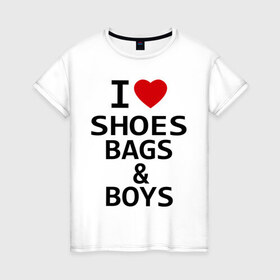 Женская футболка хлопок с принтом Я люблю мальчиков в Екатеринбурге, 100% хлопок | прямой крой, круглый вырез горловины, длина до линии бедер, слегка спущенное плечо | i love | любовь | мальчики | обувь | отношения | парни | покупки | сумки | туфли | шмотки | шоппинг