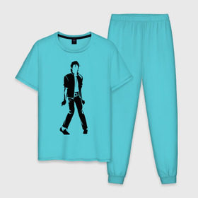 Мужская пижама хлопок с принтом Майкл Джексон (9) в Екатеринбурге, 100% хлопок | брюки и футболка прямого кроя, без карманов, на брюках мягкая резинка на поясе и по низу штанин
 | michael jackson | зщз | король | майкл джексон | поп