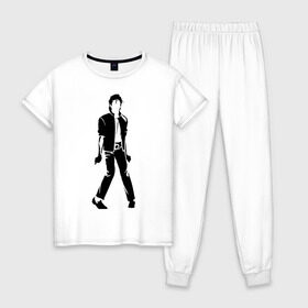 Женская пижама хлопок с принтом Майкл Джексон (9) в Екатеринбурге, 100% хлопок | брюки и футболка прямого кроя, без карманов, на брюках мягкая резинка на поясе и по низу штанин | michael jackson | зщз | король | майкл джексон | поп