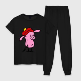 Женская пижама хлопок с принтом Свин в Екатеринбурге, 100% хлопок | брюки и футболка прямого кроя, без карманов, на брюках мягкая резинка на поясе и по низу штанин | поросенок | свин | свинка | свинья