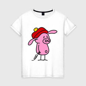 Женская футболка хлопок с принтом Свин в Екатеринбурге, 100% хлопок | прямой крой, круглый вырез горловины, длина до линии бедер, слегка спущенное плечо | поросенок | свин | свинка | свинья