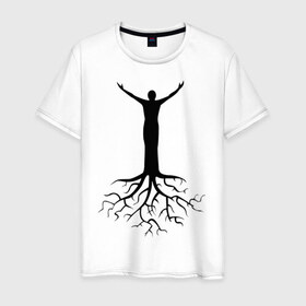Мужская футболка хлопок с принтом Человек-дерево в Екатеринбурге, 100% хлопок | прямой крой, круглый вырез горловины, длина до линии бедер, слегка спущенное плечо. | 