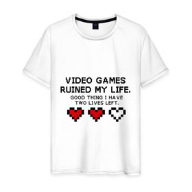 Мужская футболка хлопок с принтом Видео игры в Екатеринбурге, 100% хлопок | прямой крой, круглый вырез горловины, длина до линии бедер, слегка спущенное плечо. | 8 bit | 8 бит | life | video games | жизнь | сердечки