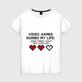 Женская футболка хлопок с принтом Видео игры в Екатеринбурге, 100% хлопок | прямой крой, круглый вырез горловины, длина до линии бедер, слегка спущенное плечо | 8 bit | 8 бит | life | video games | жизнь | сердечки