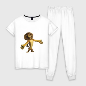 Женская пижама хлопок с принтом Мадагаскар-Лев (2) в Екатеринбурге, 100% хлопок | брюки и футболка прямого кроя, без карманов, на брюках мягкая резинка на поясе и по низу штанин | madagascar | лев | мадагаскар