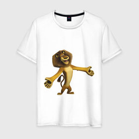 Мужская футболка хлопок с принтом Мадагаскар-Лев (2) в Екатеринбурге, 100% хлопок | прямой крой, круглый вырез горловины, длина до линии бедер, слегка спущенное плечо. | madagascar | лев | мадагаскар