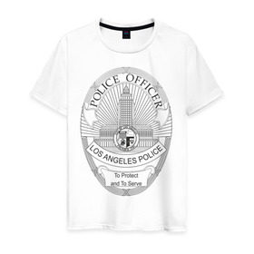 Мужская футболка хлопок с принтом PoliceOfficer в Екатеринбурге, 100% хлопок | прямой крой, круглый вырез горловины, длина до линии бедер, слегка спущенное плечо. | officer | police | офицер