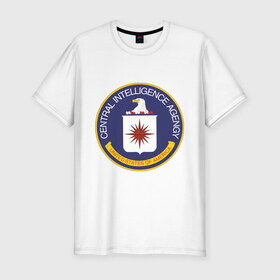 Мужская футболка премиум с принтом ЦРУ в Екатеринбурге, 92% хлопок, 8% лайкра | приталенный силуэт, круглый вырез ворота, длина до линии бедра, короткий рукав | central intelligence agency | cia | спецслужбы сша | центральное разведывательное управление | цру