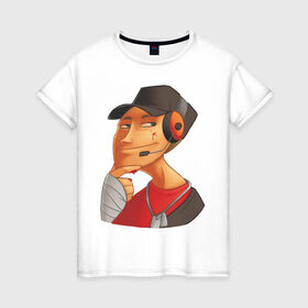 Женская футболка хлопок с принтом Scout face - TF2 в Екатеринбурге, 100% хлопок | прямой крой, круглый вырез горловины, длина до линии бедер, слегка спущенное плечо | team fortress 2 | tf2 | разведчик