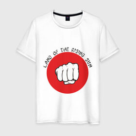 Мужская футболка хлопок с принтом Страна восходящего солнца в Екатеринбурге, 100% хлопок | прямой крой, круглый вырез горловины, длина до линии бедер, слегка спущенное плечо. | land of the rising sun | кулак | страна восходящего солнца | флаг японии | япония