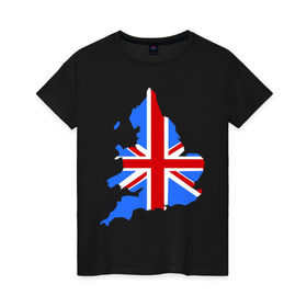Женская футболка хлопок с принтом Карта Англии в Екатеринбурге, 100% хлопок | прямой крой, круглый вырез горловины, длина до линии бедер, слегка спущенное плечо | england | gb | uk | британия | британский флаг | карта англии | флаги