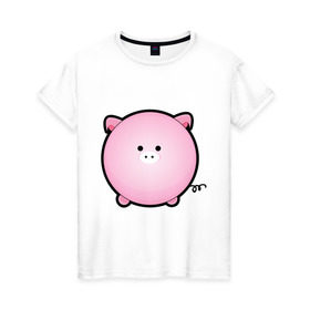 Женская футболка хлопок с принтом Cute Puffy Animals (2) в Екатеринбурге, 100% хлопок | прямой крой, круглый вырез горловины, длина до линии бедер, слегка спущенное плечо | cute puffy animals | животные | милые надутые | поросенок | свинка | свинья | хрюн | хрюшка