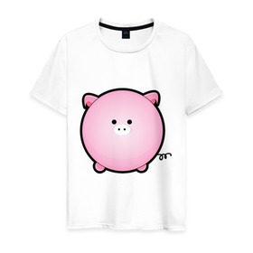 Мужская футболка хлопок с принтом Cute Puffy Animals (2) в Екатеринбурге, 100% хлопок | прямой крой, круглый вырез горловины, длина до линии бедер, слегка спущенное плечо. | cute puffy animals | животные | милые надутые | поросенок | свинка | свинья | хрюн | хрюшка