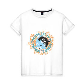 Женская футболка хлопок с принтом Дельфины в Екатеринбурге, 100% хлопок | прямой крой, круглый вырез горловины, длина до линии бедер, слегка спущенное плечо | графика | дельфин | дельфины | животные | млекопитающие | принт