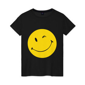 Женская футболка хлопок с принтом Smiles в Екатеринбурге, 100% хлопок | прямой крой, круглый вырез горловины, длина до линии бедер, слегка спущенное плечо | smiles | подмигивающий смайлик | смайл | смайлик | улыбающейся смайлик | улыбка