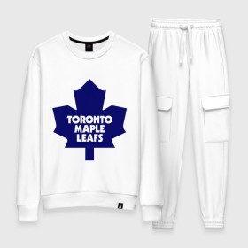 Женский костюм хлопок с принтом Toronto Maple Leafs в Екатеринбурге, 100% хлопок | на свитшоте круглая горловина, мягкая резинка по низу. Брюки заужены к низу, на них два вида карманов: два 