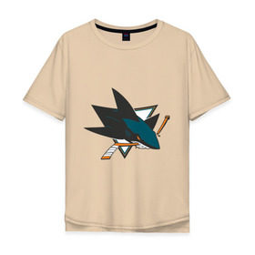 Мужская футболка хлопок Oversize с принтом San Jose Sharks в Екатеринбурге, 100% хлопок | свободный крой, круглый ворот, “спинка” длиннее передней части | национальная хоккейная лига | нхл | сан хосе шаркс