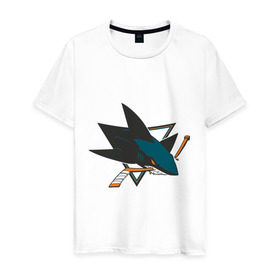 Мужская футболка хлопок с принтом San Jose Sharks в Екатеринбурге, 100% хлопок | прямой крой, круглый вырез горловины, длина до линии бедер, слегка спущенное плечо. | Тематика изображения на принте: национальная хоккейная лига | нхл | сан хосе шаркс