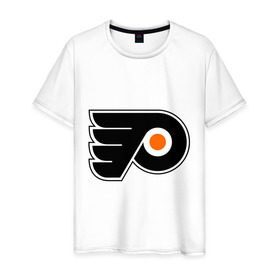 Мужская футболка хлопок с принтом Philadelphia Flyers в Екатеринбурге, 100% хлопок | прямой крой, круглый вырез горловины, длина до линии бедер, слегка спущенное плечо. | hockey | nhl | национальная лига | нхл | филадельфия флаерс | хокей | хоккей
