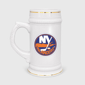 Кружка пивная с принтом New York Islanders в Екатеринбурге,  керамика (Материал выдерживает высокую температуру, стоит избегать резкого перепада температур) |  объем 630 мл | Тематика изображения на принте: new york islanders | nhl | нхл | нью йорк айлендс | нью йорк хоккей | хоккей | хоккейная лига