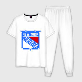 Мужская пижама хлопок с принтом New York Rangers в Екатеринбурге, 100% хлопок | брюки и футболка прямого кроя, без карманов, на брюках мягкая резинка на поясе и по низу штанин
 | new york rangers | nhl | национальная хоккейная лига | нью йорк рейнджерс | хоккей | хоккейная лига