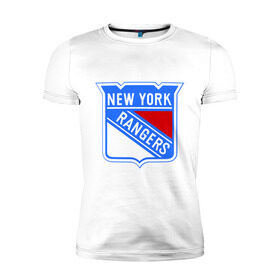 Мужская футболка премиум с принтом New York Rangers в Екатеринбурге, 92% хлопок, 8% лайкра | приталенный силуэт, круглый вырез ворота, длина до линии бедра, короткий рукав | Тематика изображения на принте: new york rangers | nhl | национальная хоккейная лига | нью йорк рейнджерс | хоккей | хоккейная лига