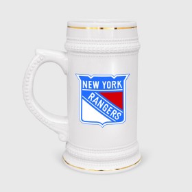 Кружка пивная с принтом New York Rangers в Екатеринбурге,  керамика (Материал выдерживает высокую температуру, стоит избегать резкого перепада температур) |  объем 630 мл | new york rangers | nhl | национальная хоккейная лига | нью йорк рейнджерс | хоккей | хоккейная лига