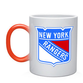 Кружка хамелеон с принтом New York Rangers в Екатеринбурге, керамика | меняет цвет при нагревании, емкость 330 мл | new york rangers | nhl | национальная хоккейная лига | нью йорк рейнджерс | хоккей | хоккейная лига