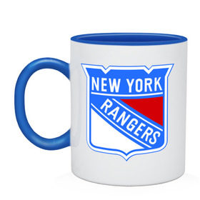 Кружка двухцветная с принтом New York Rangers в Екатеринбурге, керамика | объем — 330 мл, диаметр — 80 мм. Цветная ручка и кайма сверху, в некоторых цветах — вся внутренняя часть | new york rangers | nhl | национальная хоккейная лига | нью йорк рейнджерс | хоккей | хоккейная лига