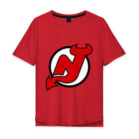 Мужская футболка хлопок Oversize с принтом New Jersey Devils в Екатеринбурге, 100% хлопок | свободный крой, круглый ворот, “спинка” длиннее передней части | национальная хоккейная лига | нхл | нью джерси девилс