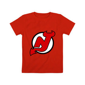 Детская футболка хлопок с принтом New Jersey Devils в Екатеринбурге, 100% хлопок | круглый вырез горловины, полуприлегающий силуэт, длина до линии бедер | национальная хоккейная лига | нхл | нью джерси девилс