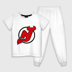 Детская пижама хлопок с принтом New Jersey Devils в Екатеринбурге, 100% хлопок |  брюки и футболка прямого кроя, без карманов, на брюках мягкая резинка на поясе и по низу штанин
 | национальная хоккейная лига | нхл | нью джерси девилс