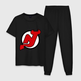 Мужская пижама хлопок с принтом New Jersey Devils в Екатеринбурге, 100% хлопок | брюки и футболка прямого кроя, без карманов, на брюках мягкая резинка на поясе и по низу штанин
 | национальная хоккейная лига | нхл | нью джерси девилс