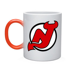 Кружка хамелеон с принтом New Jersey Devils в Екатеринбурге, керамика | меняет цвет при нагревании, емкость 330 мл | национальная хоккейная лига | нхл | нью джерси девилс