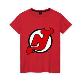 Женская футболка хлопок с принтом New Jersey Devils в Екатеринбурге, 100% хлопок | прямой крой, круглый вырез горловины, длина до линии бедер, слегка спущенное плечо | национальная хоккейная лига | нхл | нью джерси девилс