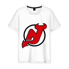 Мужская футболка хлопок с принтом New Jersey Devils в Екатеринбурге, 100% хлопок | прямой крой, круглый вырез горловины, длина до линии бедер, слегка спущенное плечо. | национальная хоккейная лига | нхл | нью джерси девилс