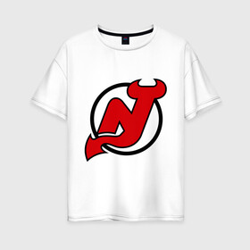 Женская футболка хлопок Oversize с принтом New Jersey Devils в Екатеринбурге, 100% хлопок | свободный крой, круглый ворот, спущенный рукав, длина до линии бедер
 | национальная хоккейная лига | нхл | нью джерси девилс