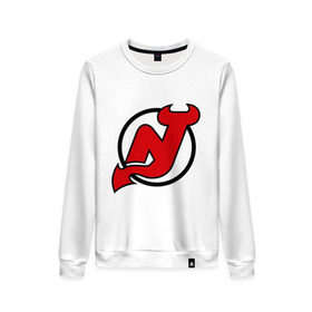 Женский свитшот хлопок с принтом New Jersey Devils в Екатеринбурге, 100% хлопок | прямой крой, круглый вырез, на манжетах и по низу широкая трикотажная резинка  | национальная хоккейная лига | нхл | нью джерси девилс