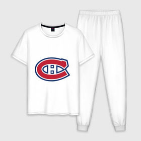 Мужская пижама хлопок с принтом Montreal Canadiens в Екатеринбурге, 100% хлопок | брюки и футболка прямого кроя, без карманов, на брюках мягкая резинка на поясе и по низу штанин
 | montreal canadiens | канадская хоккейная лига | монтреал | нхл | хокей | хоккей