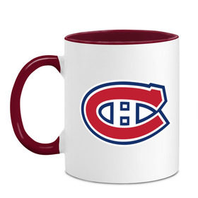 Кружка двухцветная с принтом Montreal Canadiens в Екатеринбурге, керамика | объем — 330 мл, диаметр — 80 мм. Цветная ручка и кайма сверху, в некоторых цветах — вся внутренняя часть | Тематика изображения на принте: montreal canadiens | канадская хоккейная лига | монтреал | нхл | хокей | хоккей