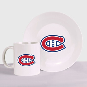 Набор: тарелка + кружка с принтом Montreal Canadiens в Екатеринбурге, керамика | Кружка: объем — 330 мл, диаметр — 80 мм. Принт наносится на бока кружки, можно сделать два разных изображения. 
Тарелка: диаметр - 210 мм, диаметр для нанесения принта - 120 мм. | montreal canadiens | канадская хоккейная лига | монтреал | нхл | хокей | хоккей